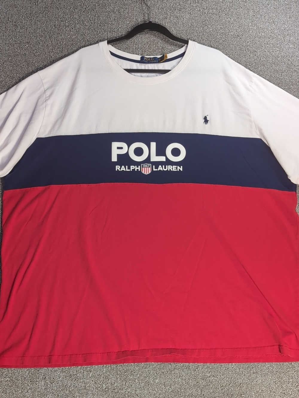 Polo Ralph Lauren Colorblock 1967 USA Shield Logo T-Shirt White Red Navy Sz 4XL